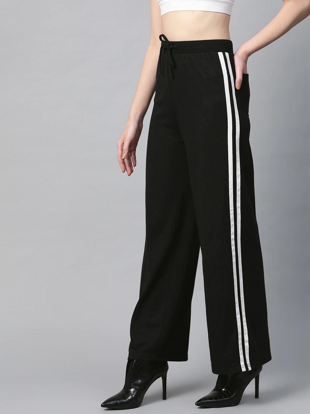 Women's Black Side Tape Flared Sweat Pants - SASSAFRAS