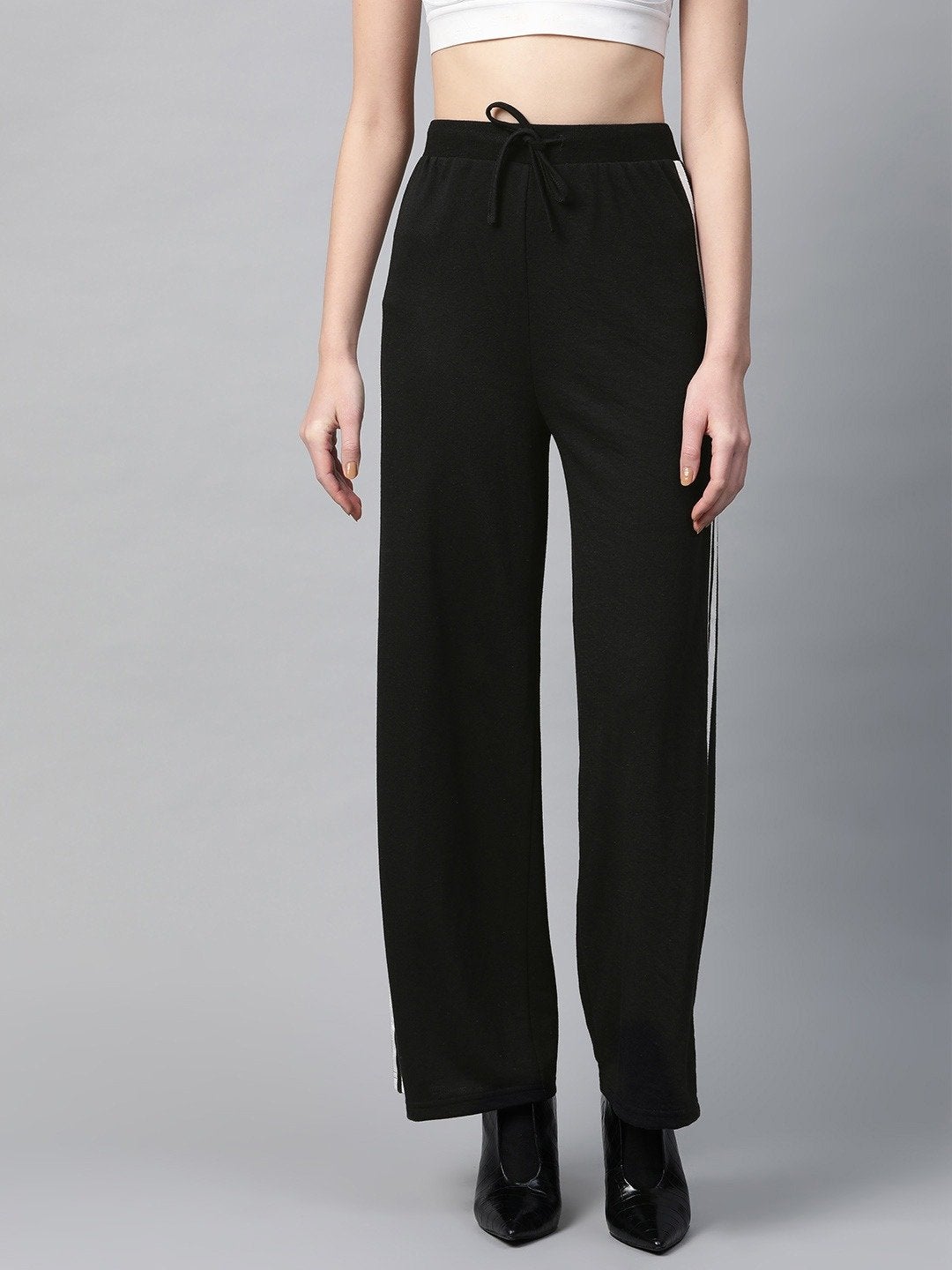 Women's Black Side Tape Flared Sweat Pants - SASSAFRAS