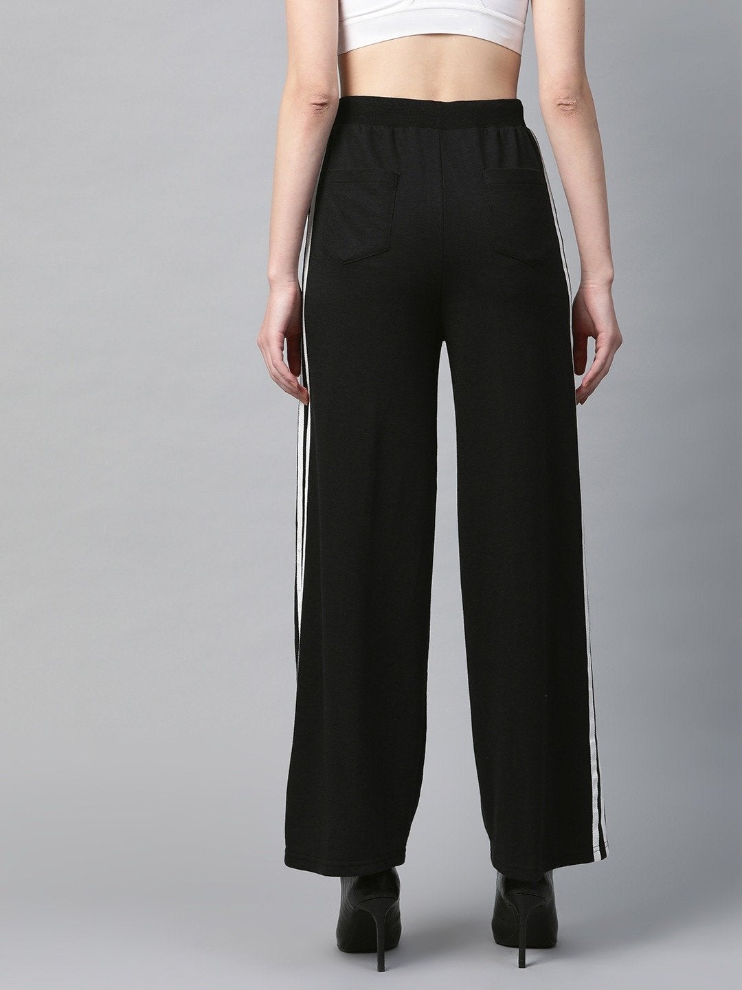 Women's Black Side Tape Flared Sweat Pants - SASSAFRAS