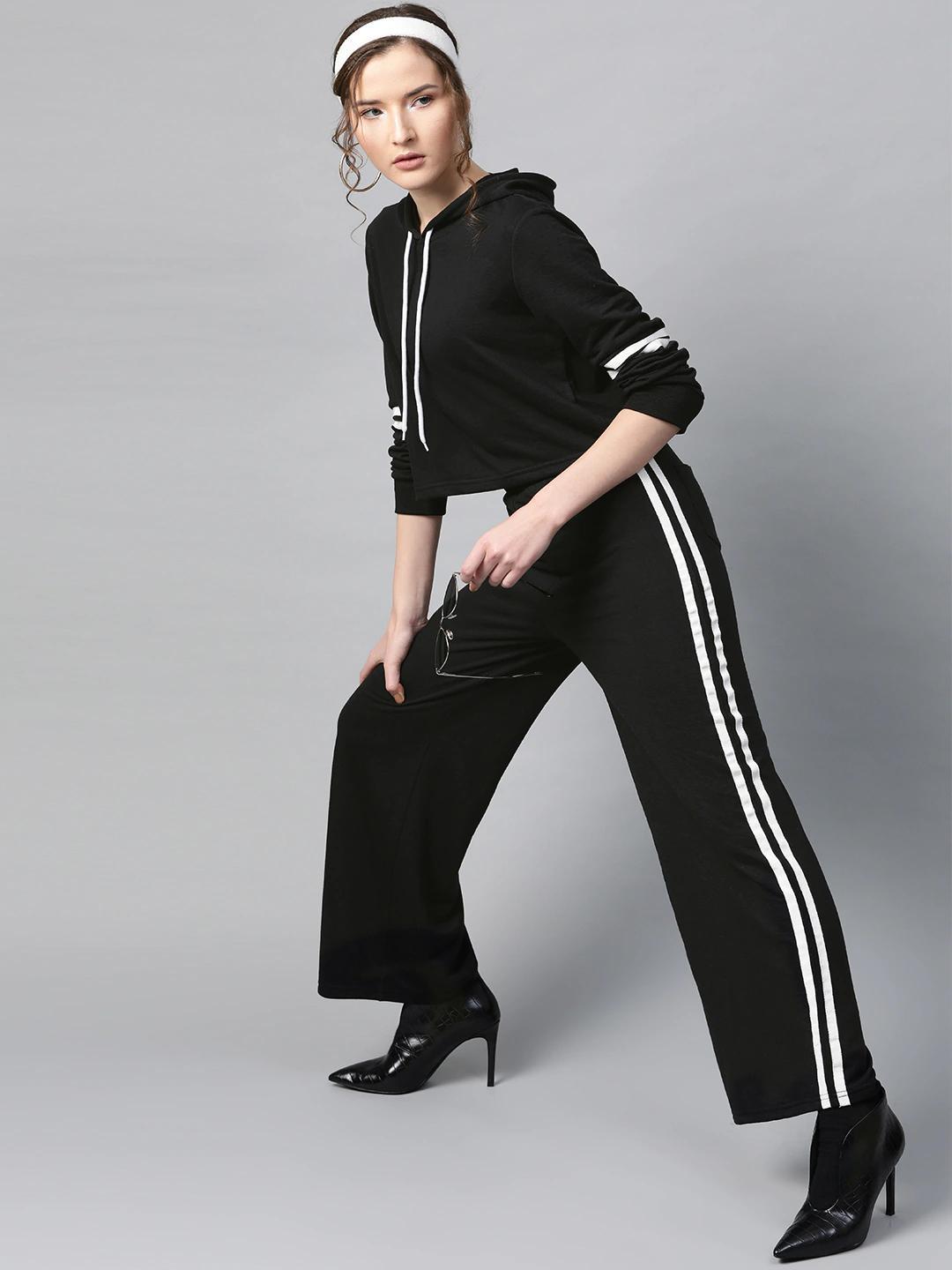 Women's Black Side Tape Flared Sweat Pants - SASSAFRAS