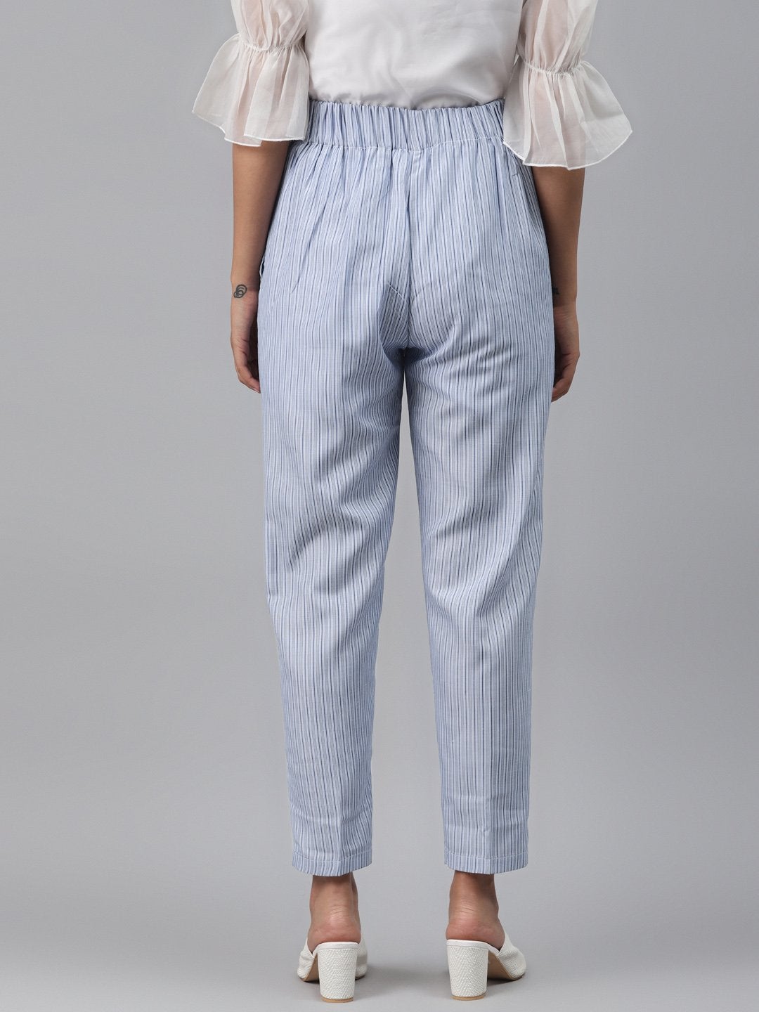 Women's Blue Stripes Tapered Pants - SASSAFRAS