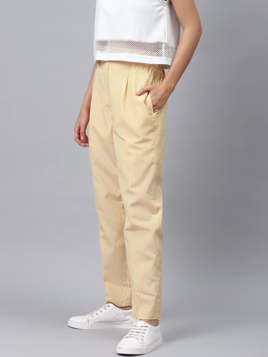 Women's Yellow Stripes Tapered Pants - SASSAFRAS