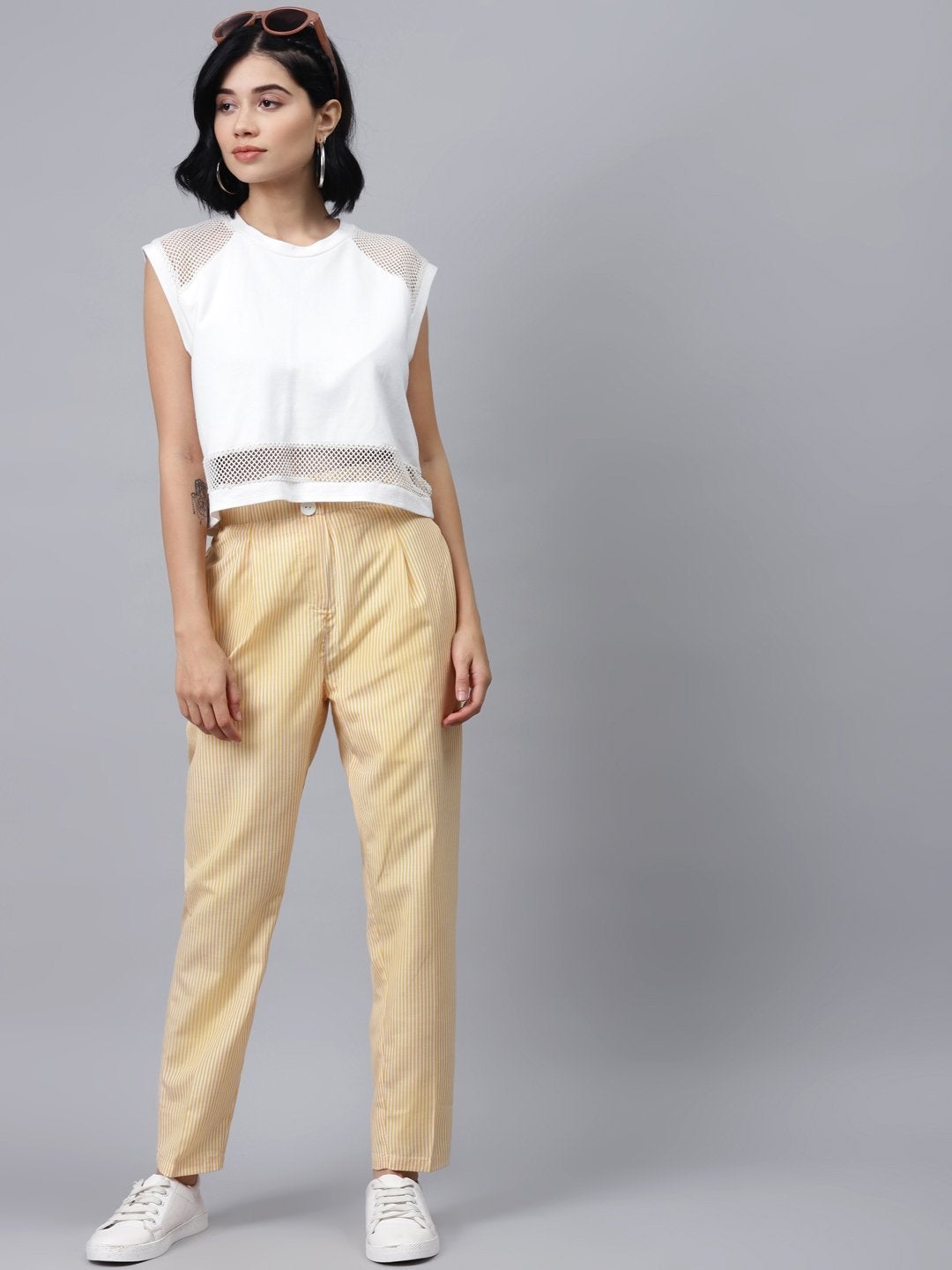 Women's Yellow Stripes Tapered Pants - SASSAFRAS