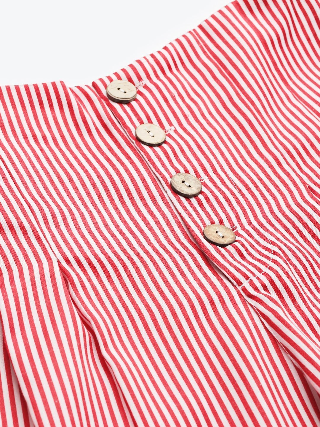 Women's Red Stripes Front Button Flared Pants - SASSAFRAS