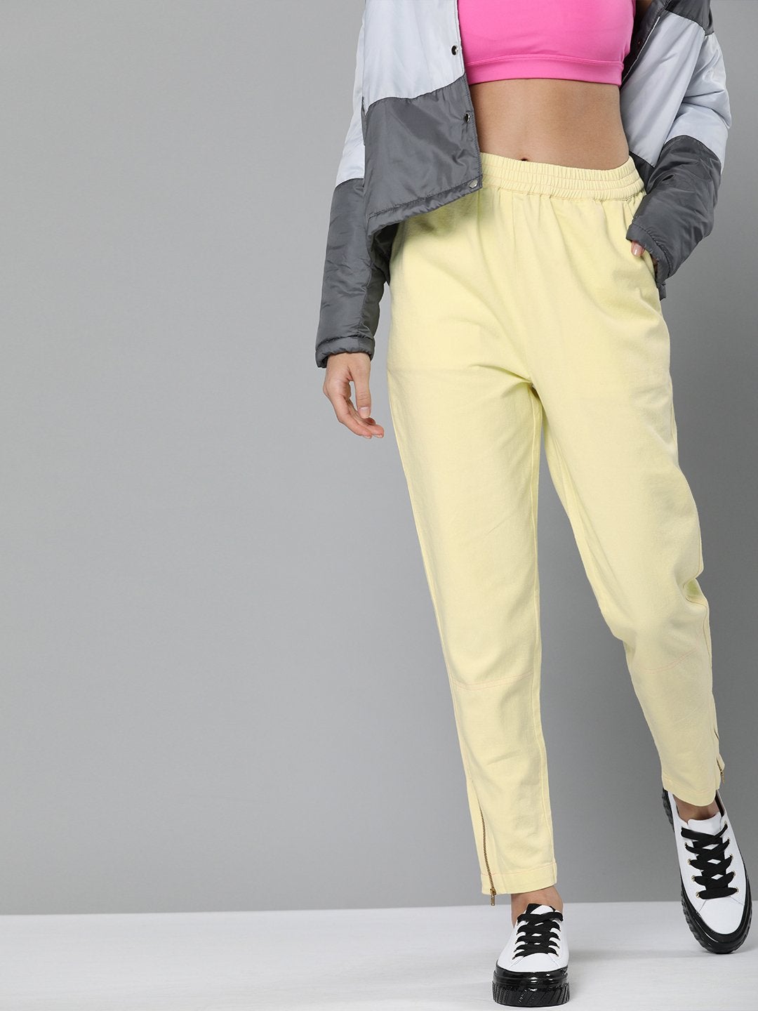 Women's Yellow Side Zipper Joggers - SASSAFRAS