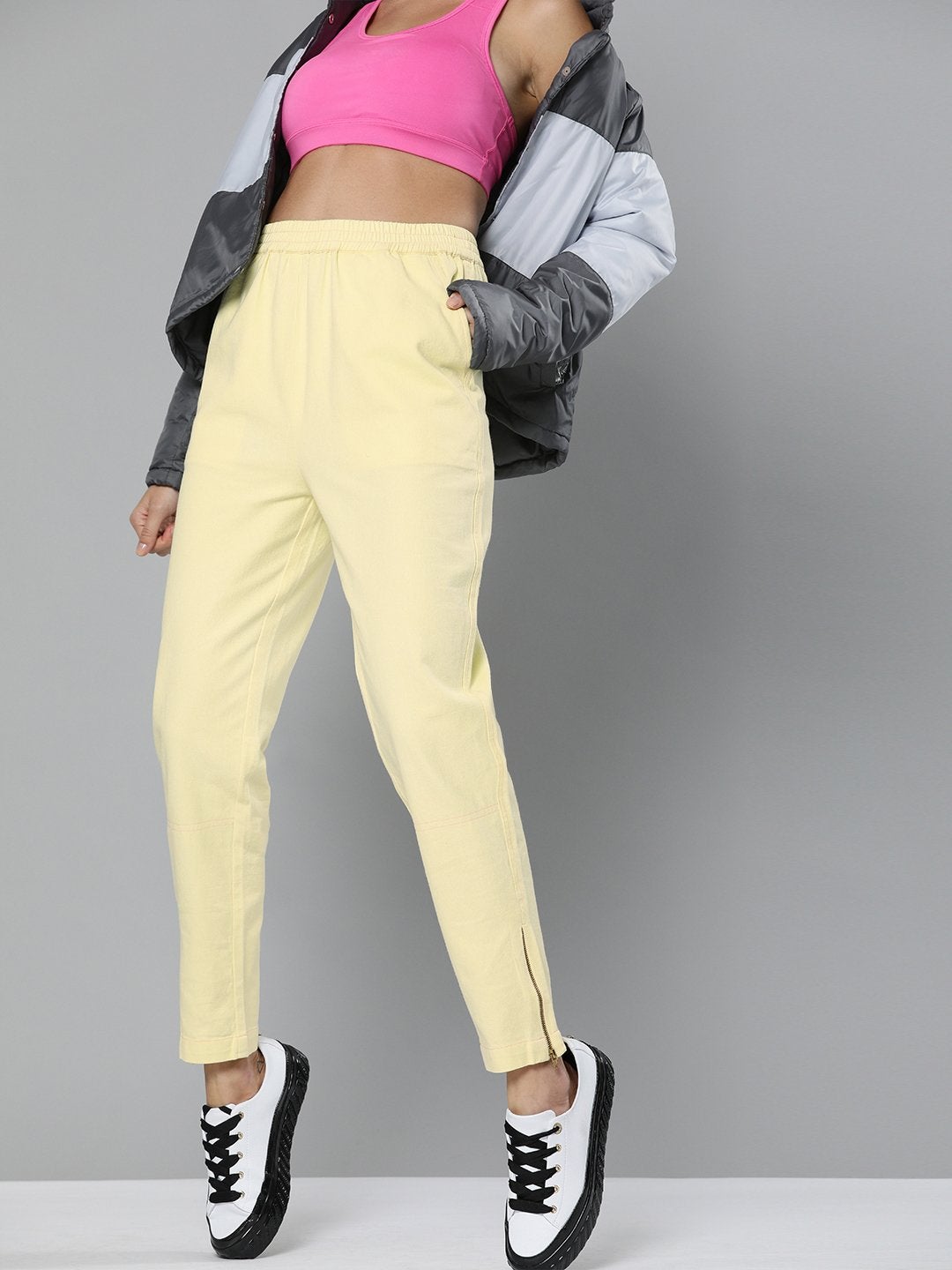 Women's Yellow Side Zipper Joggers - SASSAFRAS