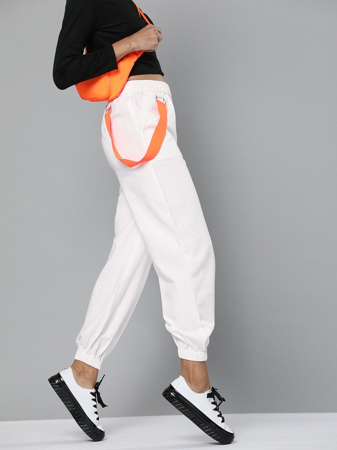 Women's White Contrast Tape Detail Joggers - SASSAFRAS