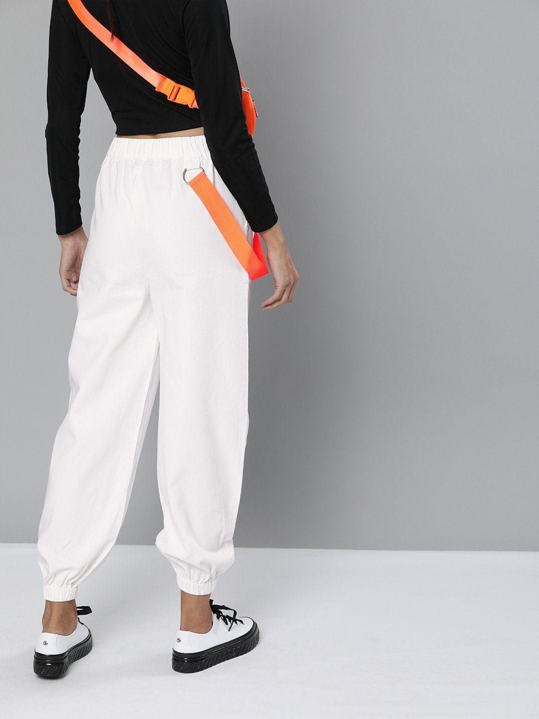 Women's White Contrast Tape Detail Joggers - SASSAFRAS