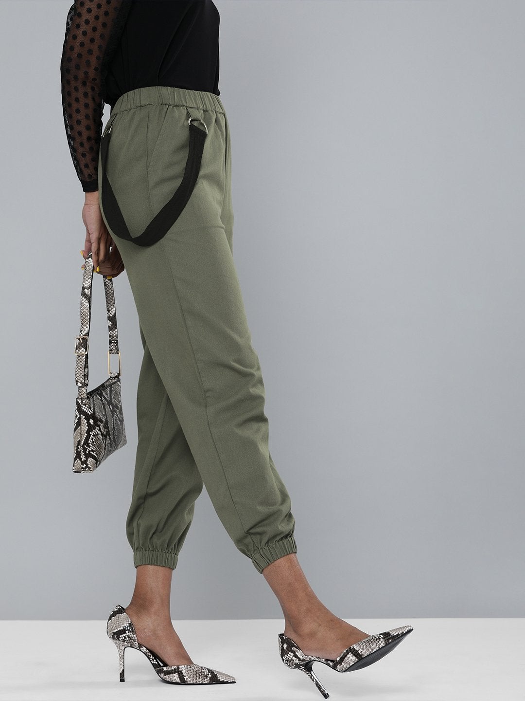 Women's Olive Contrast Tape Detail Joggers - SASSAFRAS