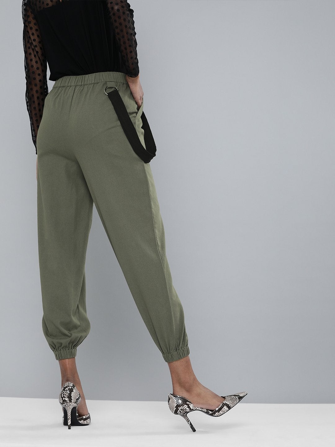 Women's Olive Contrast Tape Detail Joggers - SASSAFRAS