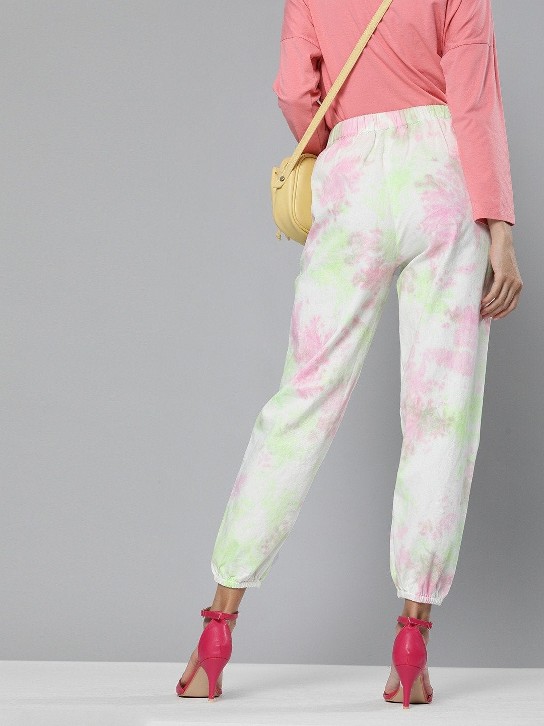 Women's Green & Pink Tie-Dye Twill Joggers - SASSAFRAS