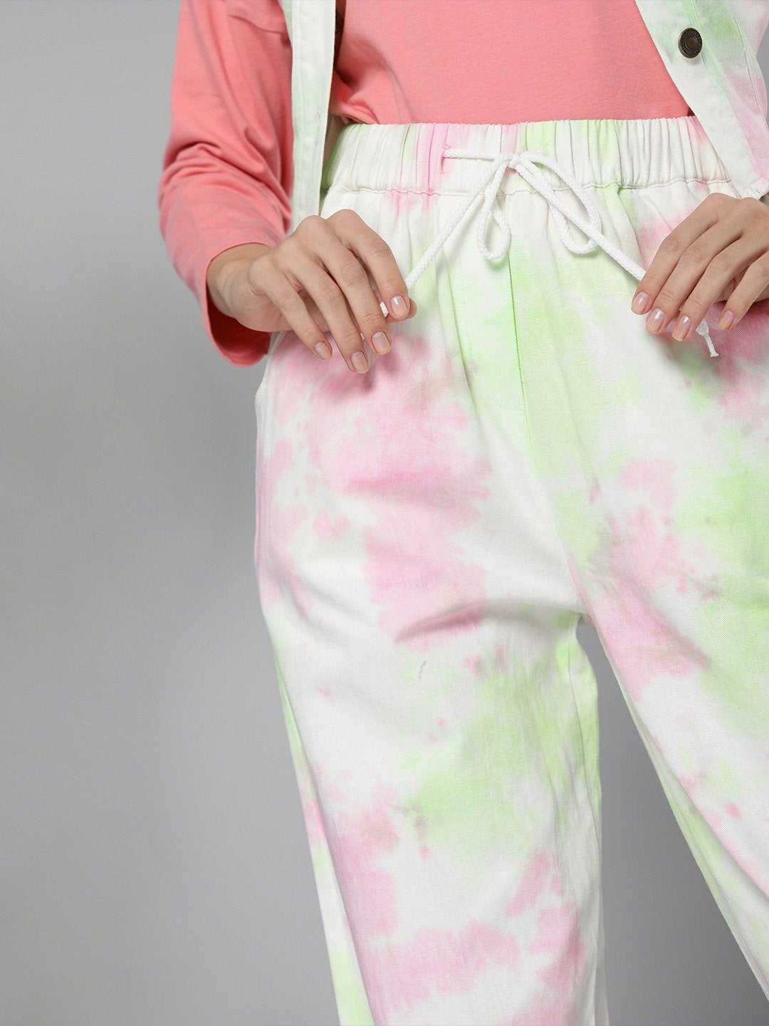 Women's Green & Pink Tie-Dye Twill Joggers - SASSAFRAS