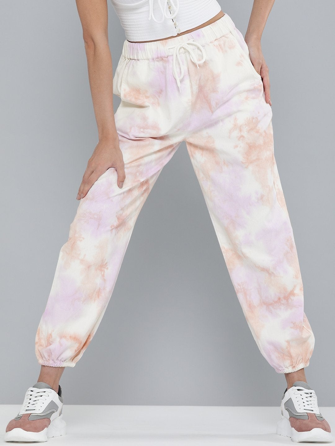 Women's Peach & Purple Tie-Dye Twill Joggers - SASSAFRAS