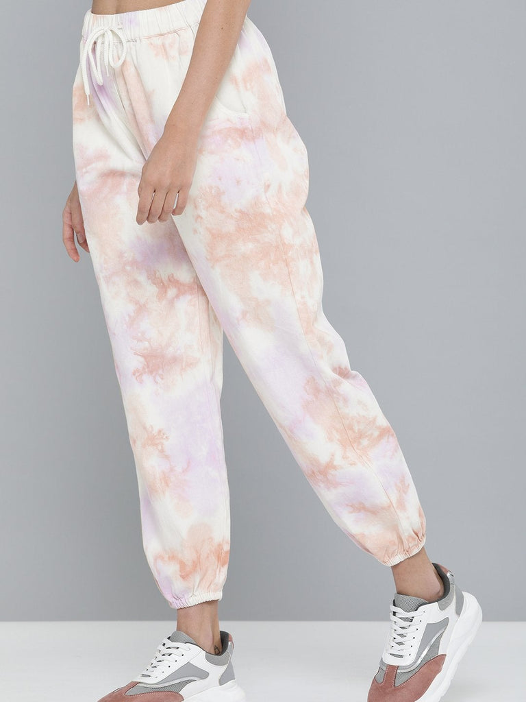 Women's Peach & Purple Tie-Dye Twill Joggers