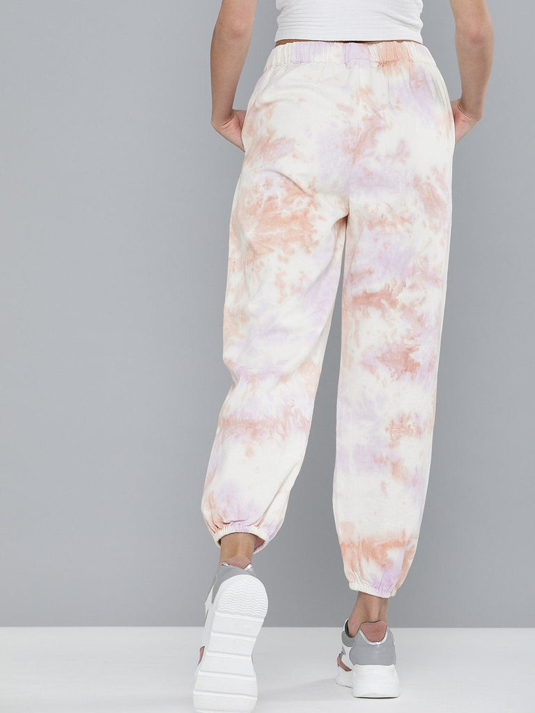 Women's Peach & Purple Tie-Dye Twill Joggers