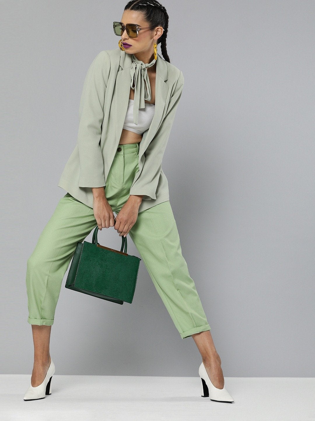 Women's Mint Green Tapered Pants - SASSAFRAS