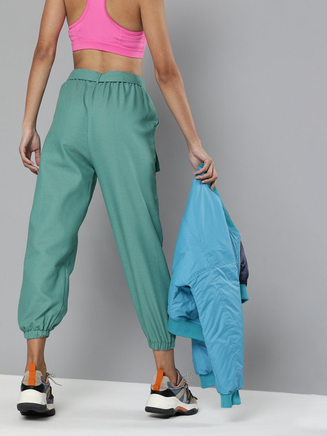 Women's Sea Green Belted Joggers - SASSAFRAS