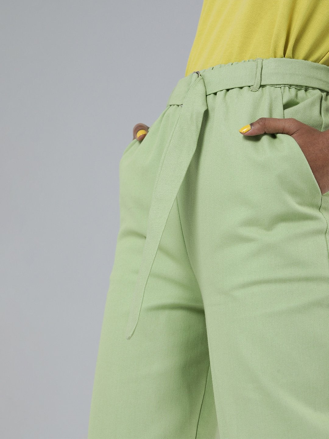 Women's Mint Green Contrast Belted Joggers - SASSAFRAS