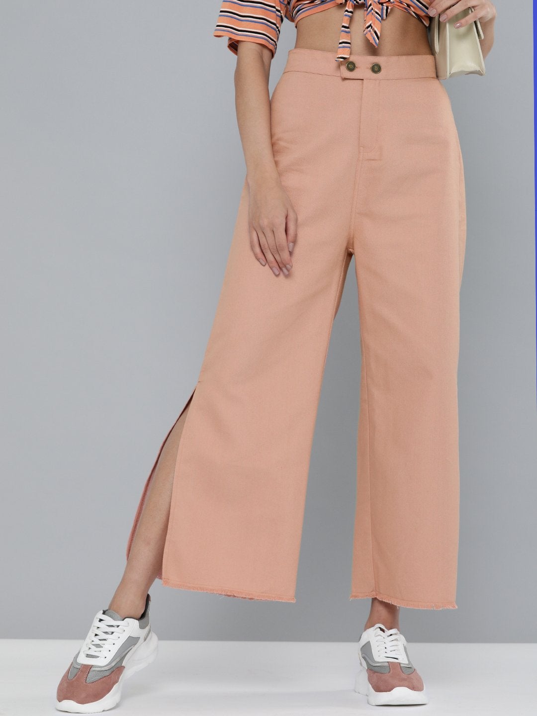 Women's Dusty Pink Side Slit Pants - SASSAFRAS