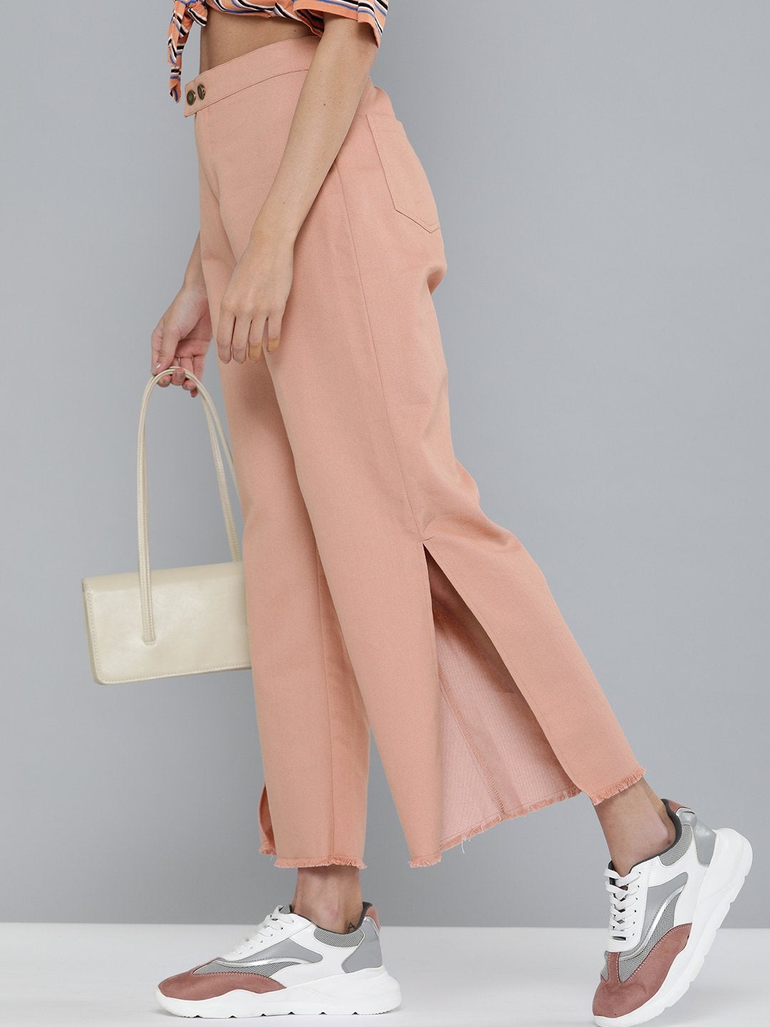 Women's Dusty Pink Side Slit Pants - SASSAFRAS