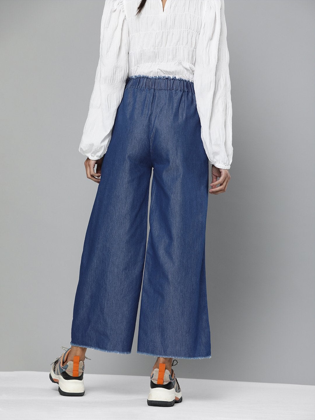 Women's Blue Wide Leg Flared Pants - SASSAFRAS