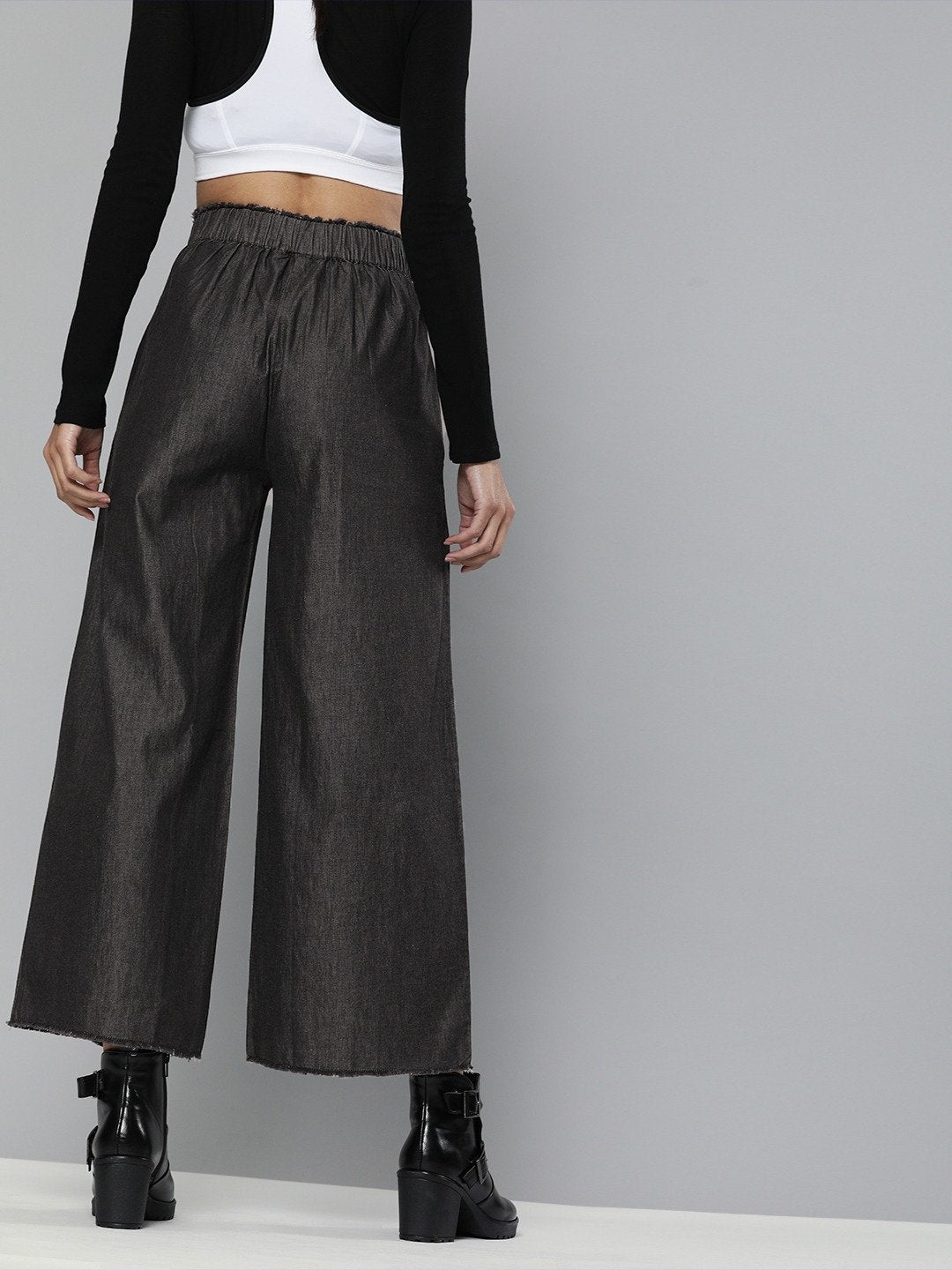 Women's Black Wide Leg Flared Pants - SASSAFRAS