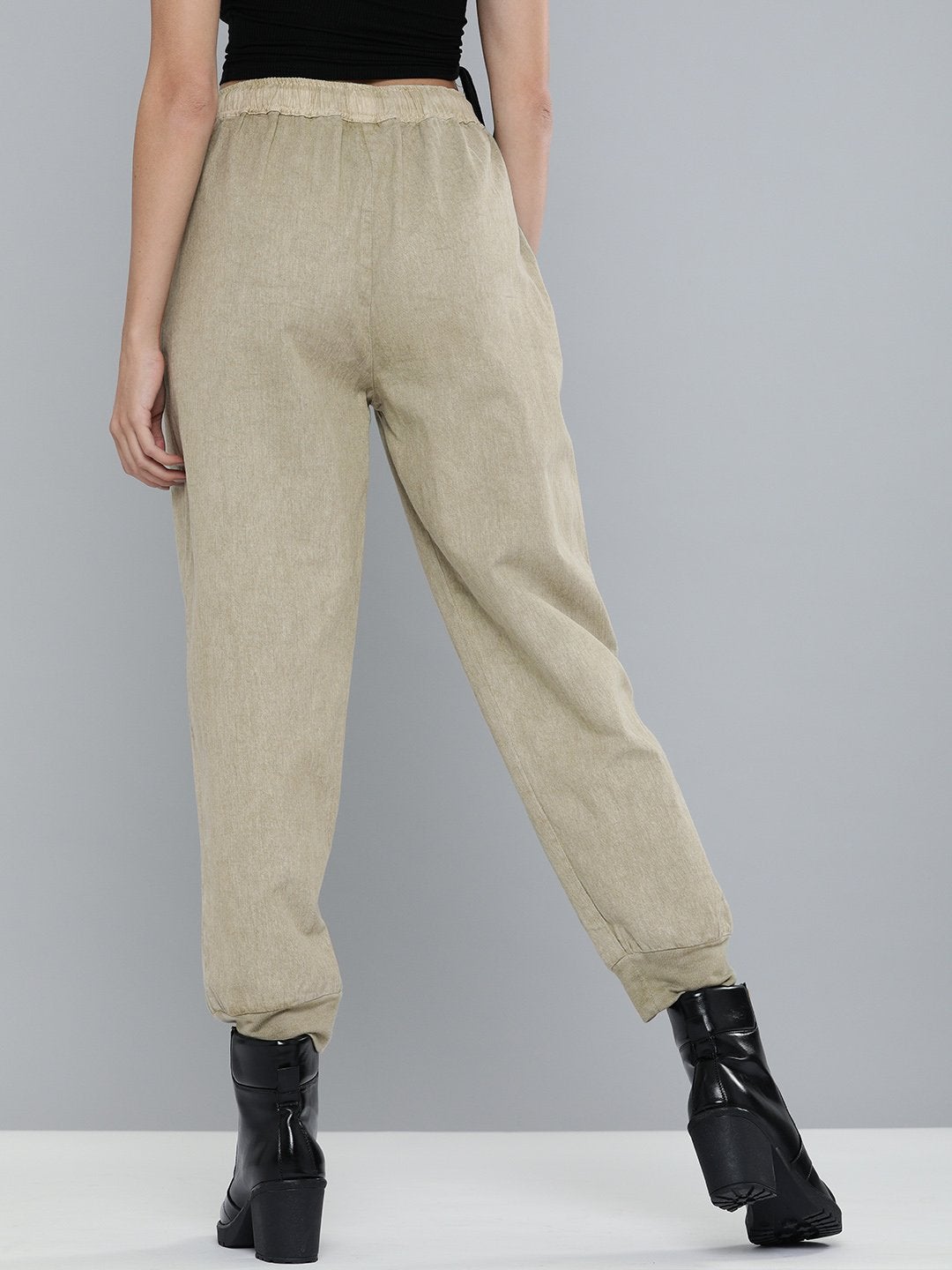 Women's Olive Pigment Wash Rib Hem Joggers - SASSAFRAS