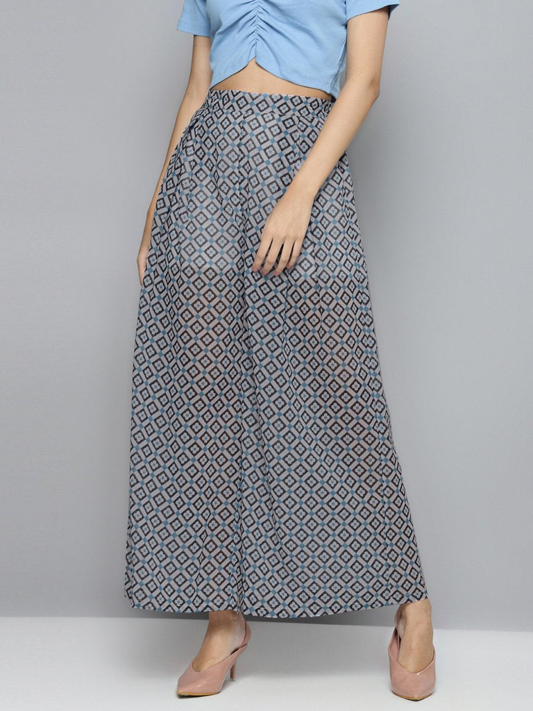 Women's Blue Floral Geo Print Palazzo Pants