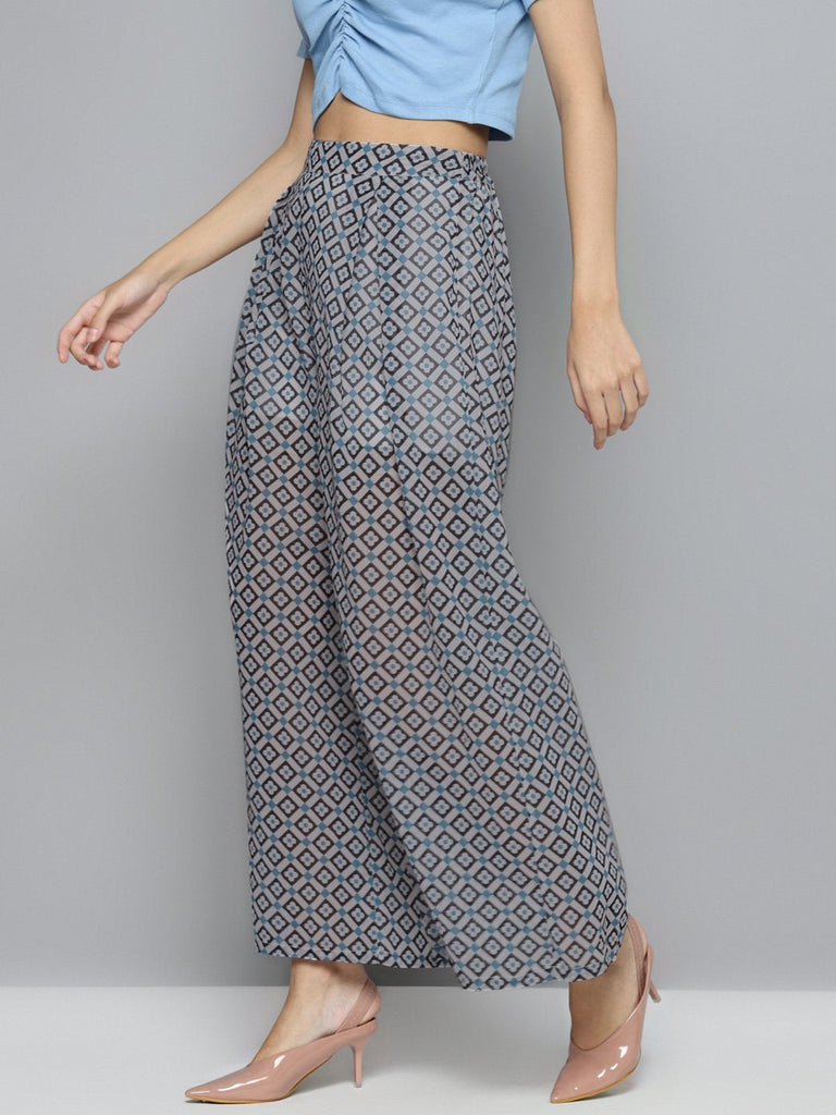 Women's Blue Floral Geo Print Palazzo Pants