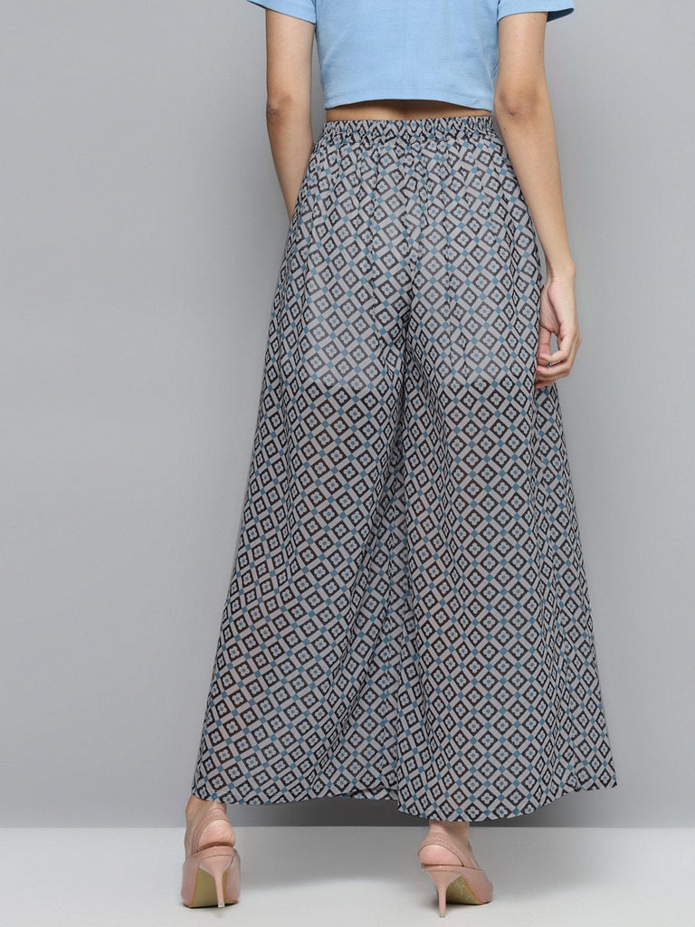 Women's Blue Floral Geo Print Palazzo Pants