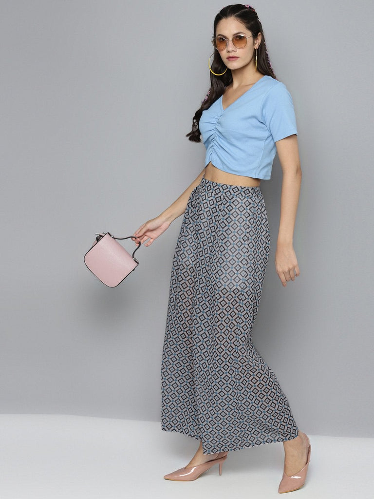 Women's Blue Floral Geo Print Palazzo Pants