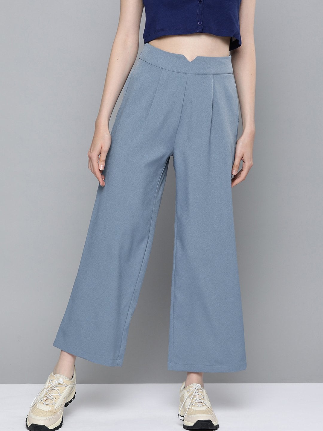 Women's Blue Flared Palazzo Pants - SASSAFRAS