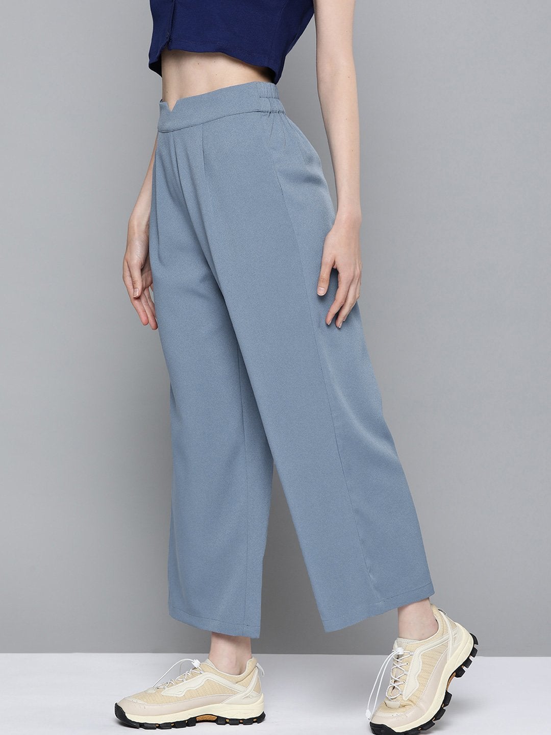 Women's Blue Flared Palazzo Pants - SASSAFRAS