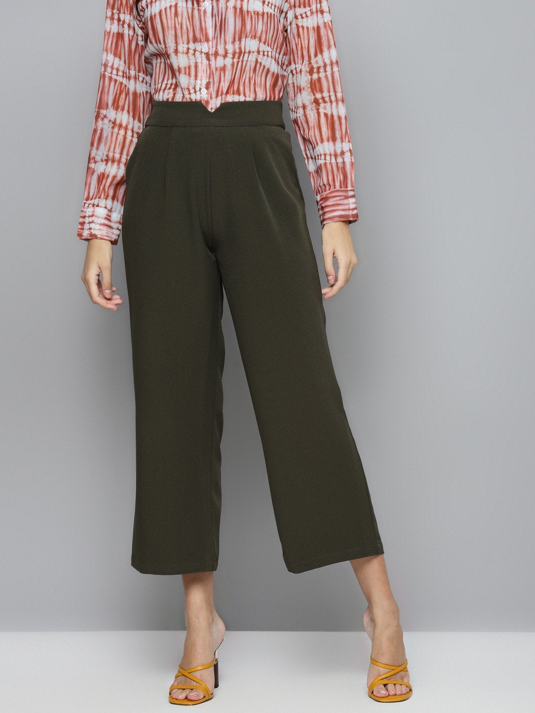 Women's Olive Flared Palazzo Pants - SASSAFRAS