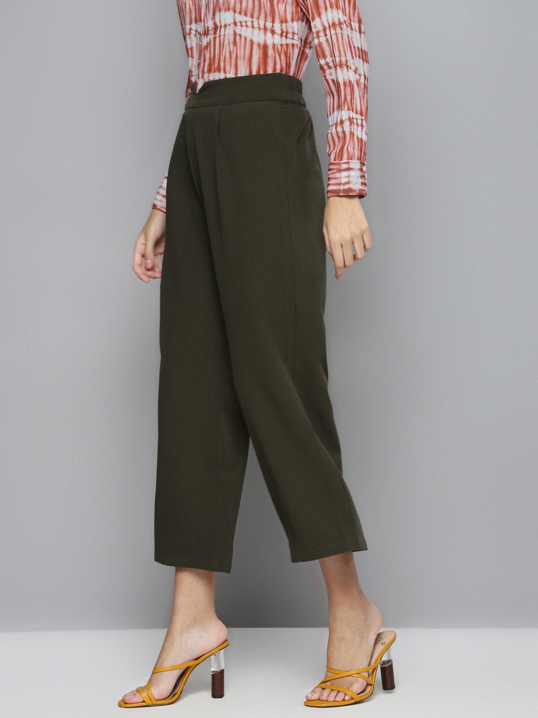 Women's Olive Flared Palazzo Pants - SASSAFRAS