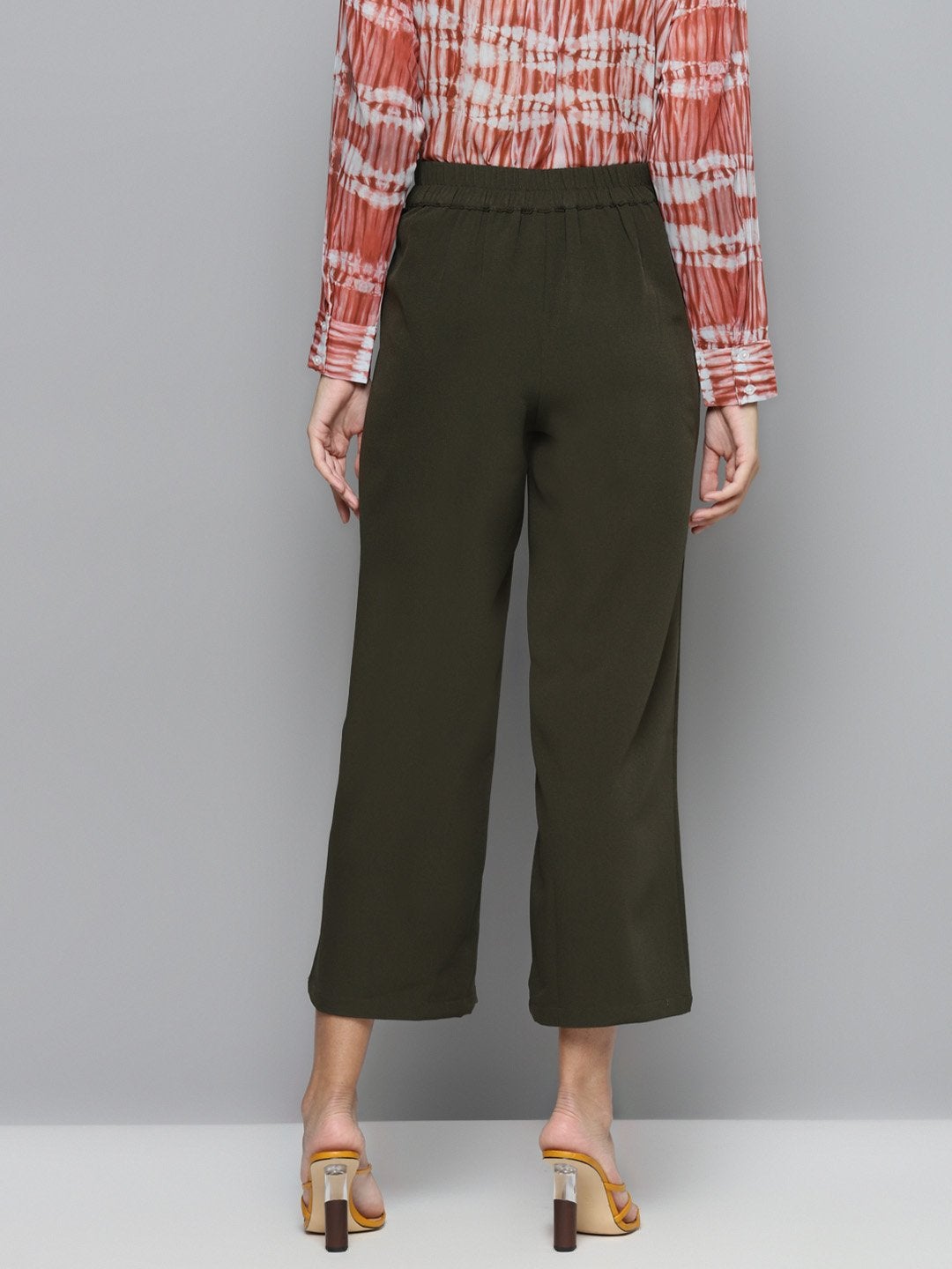 Women's Olive Flared Palazzo Pants - SASSAFRAS