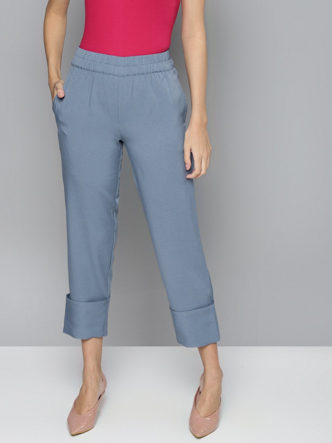 Women's Blue Roll Up Pants - SASSAFRAS