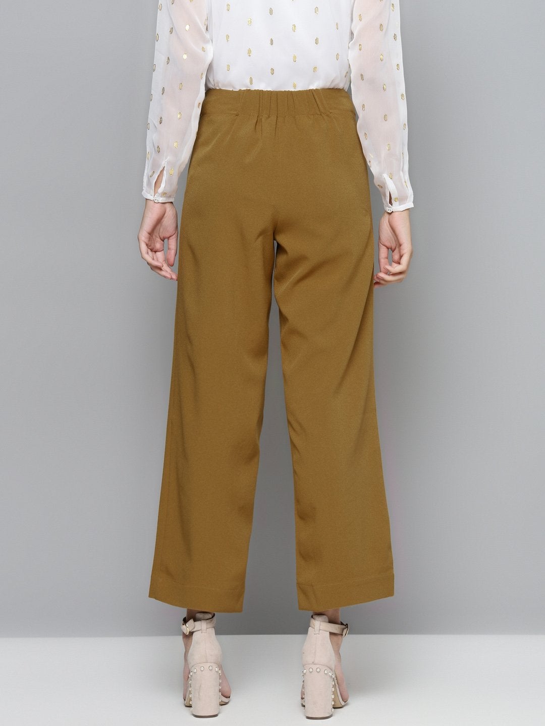 Women's Mustard Gold Button Detail Flared Pants - SASSAFRAS