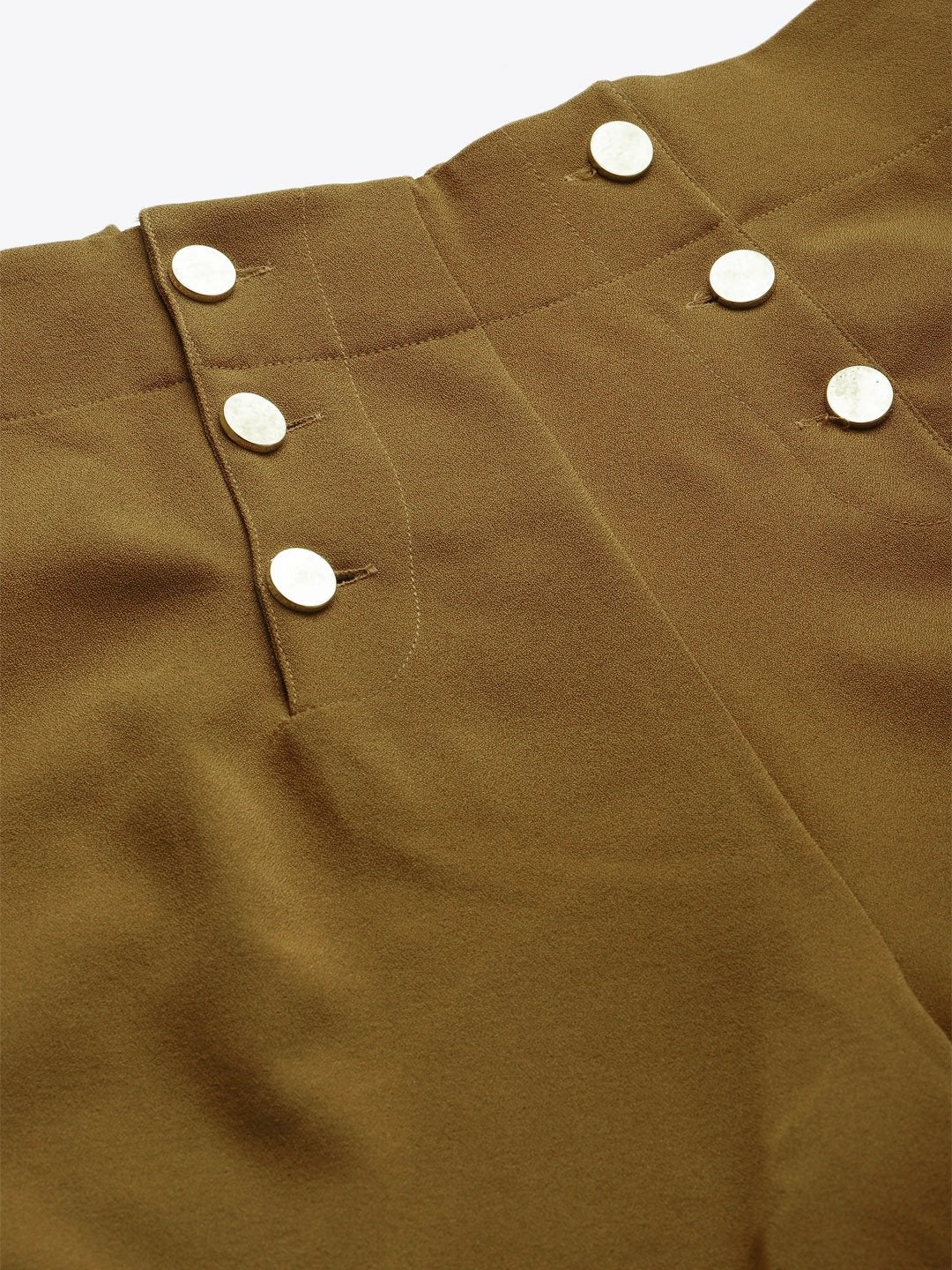 Women's Mustard Gold Button Detail Flared Pants - SASSAFRAS