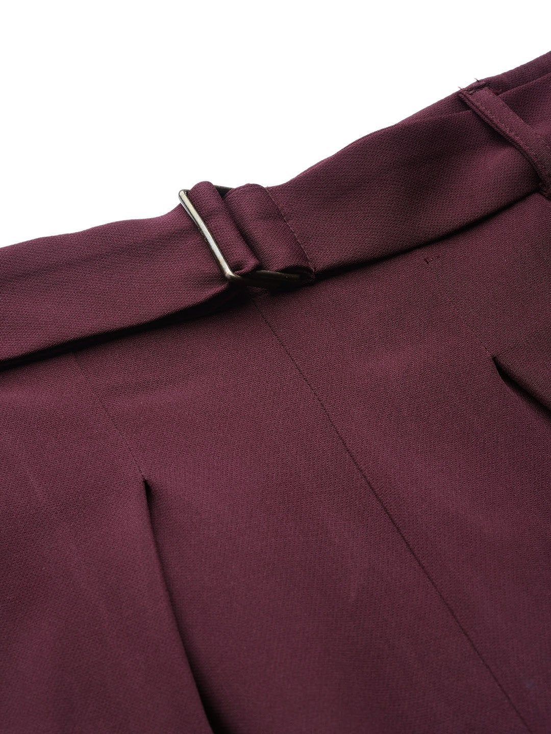 Women's Burgundy Front Pleat Tapered Pants - SASSAFRAS