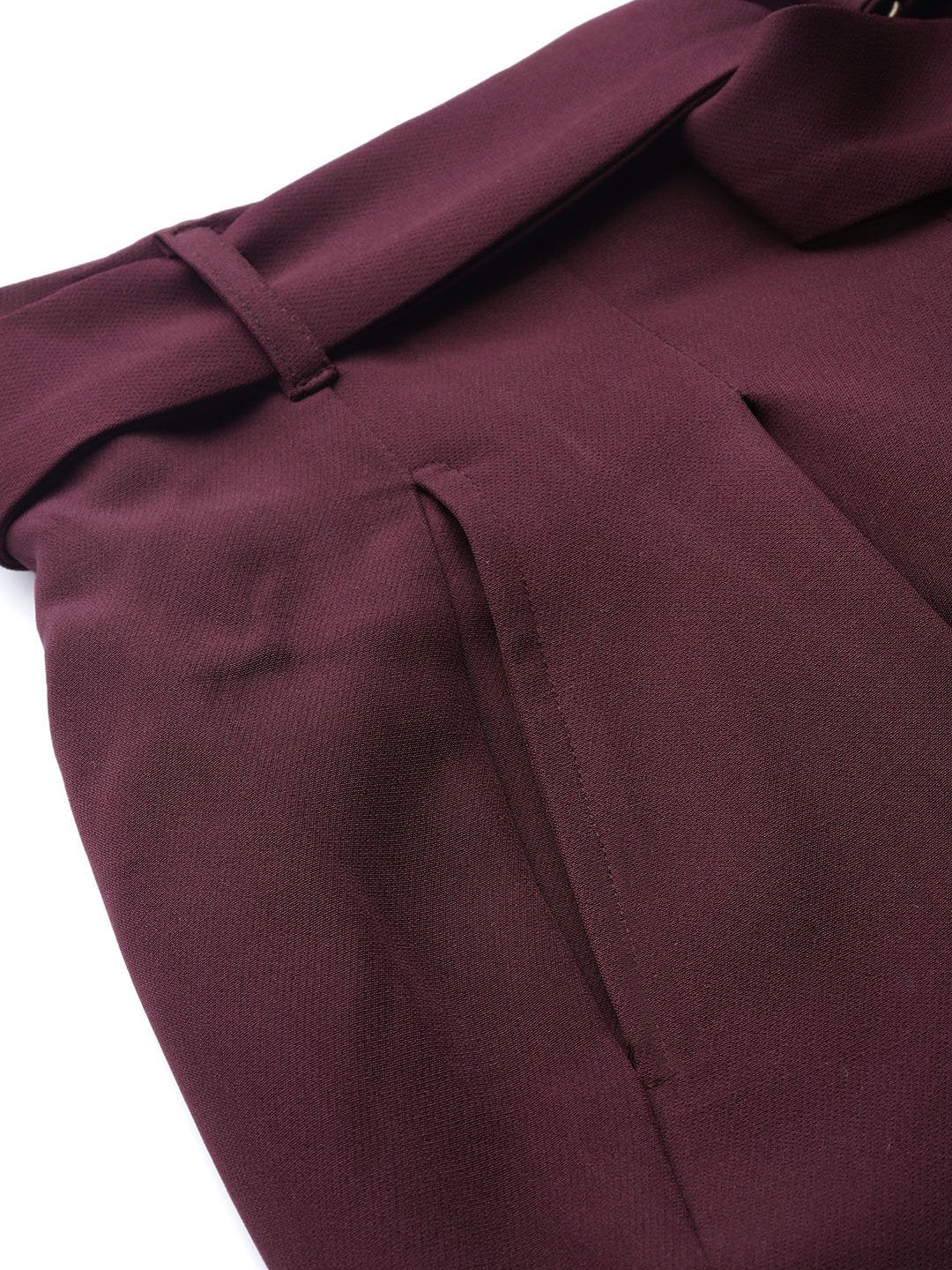 Women's Burgundy Front Pleat Tapered Pants - SASSAFRAS