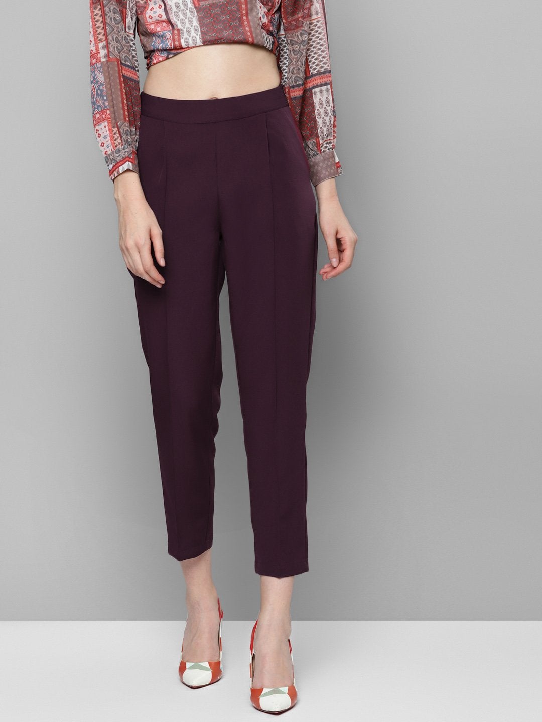 Women's Burgundy Tailored Fit Pants - SASSAFRAS