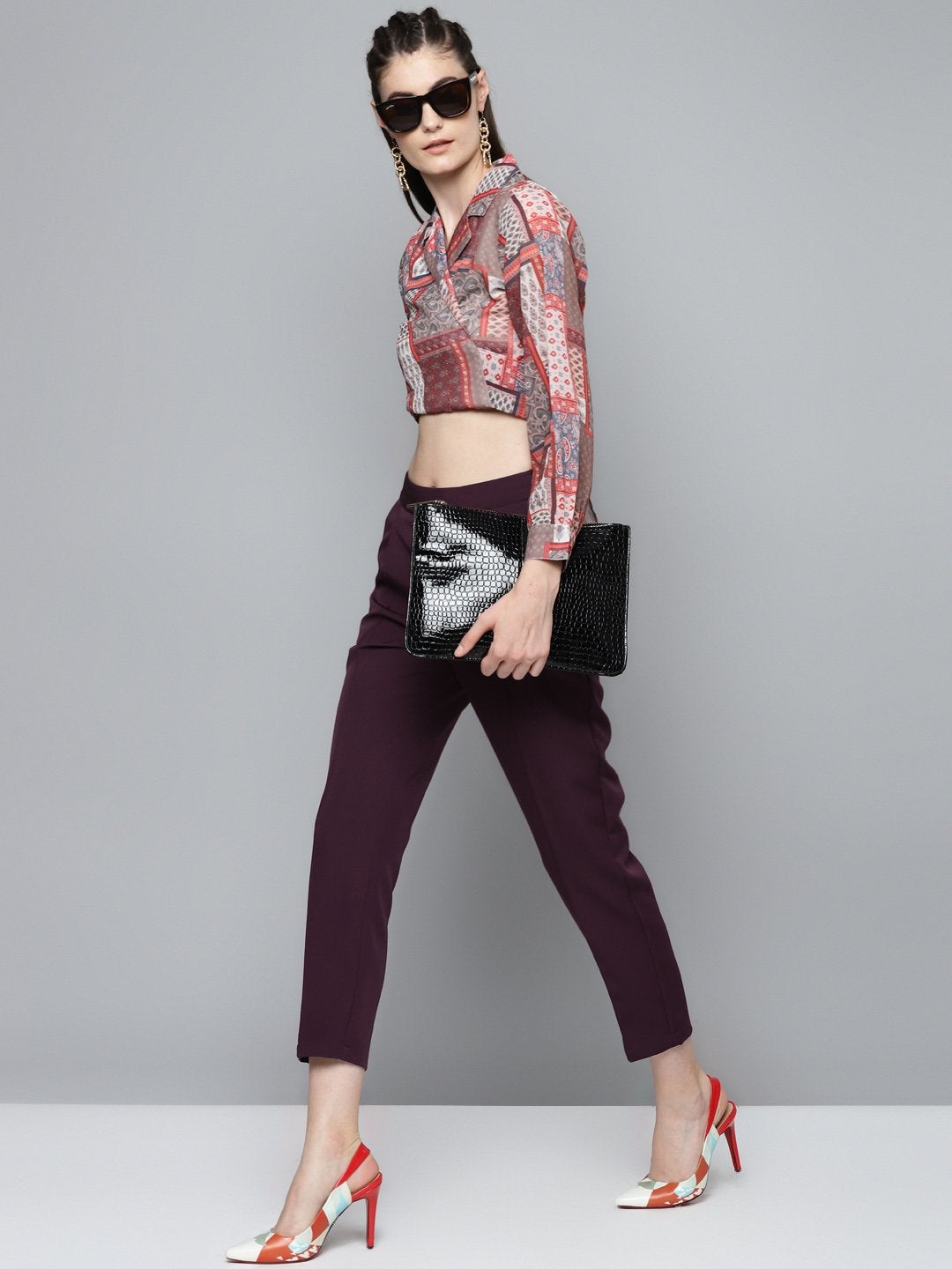 Women's Burgundy Tailored Fit Pants - SASSAFRAS