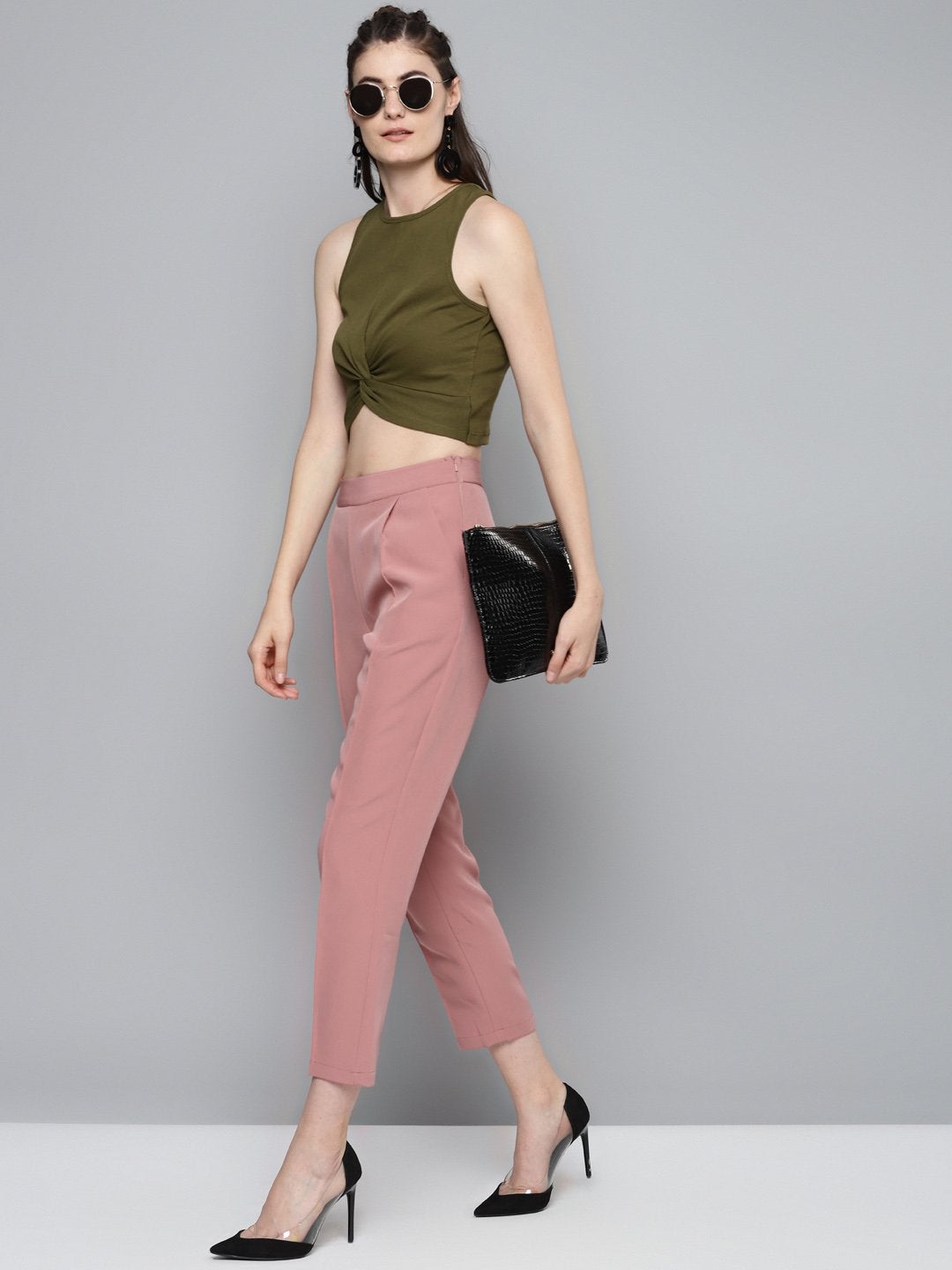 Women's Pink Tailored Fit Pants - SASSAFRAS