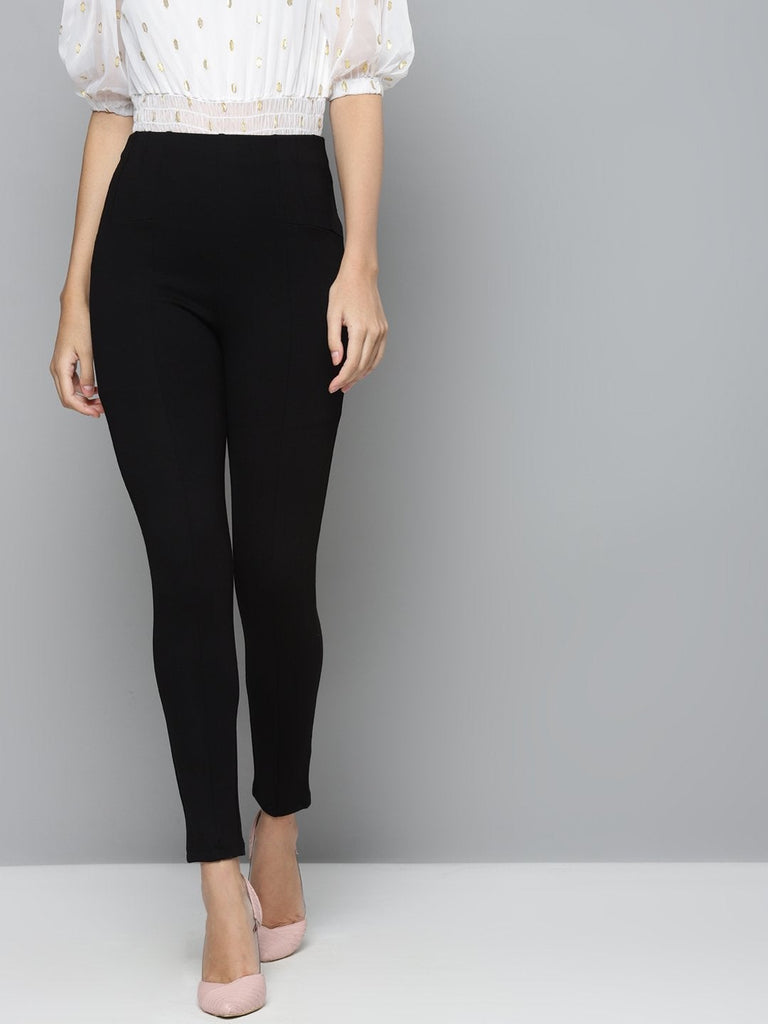 Women's Black Back Zipper High Waist Jeggings