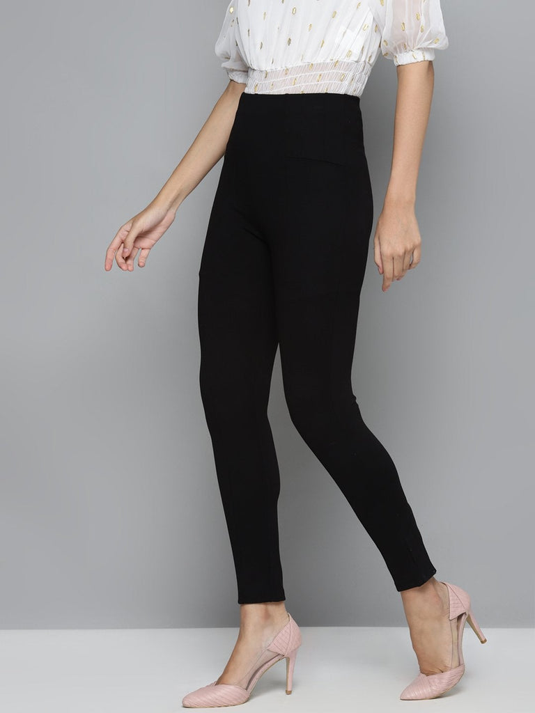 Women's Black Back Zipper High Waist Jeggings