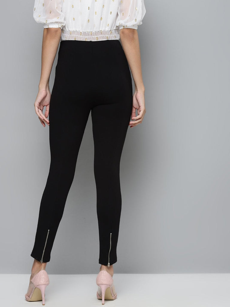 Women's Black Back Zipper High Waist Jeggings