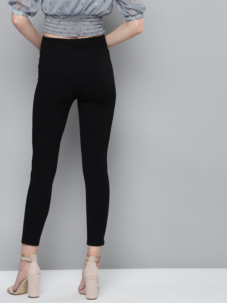 Women's Black Front Button High Waist Jeggings