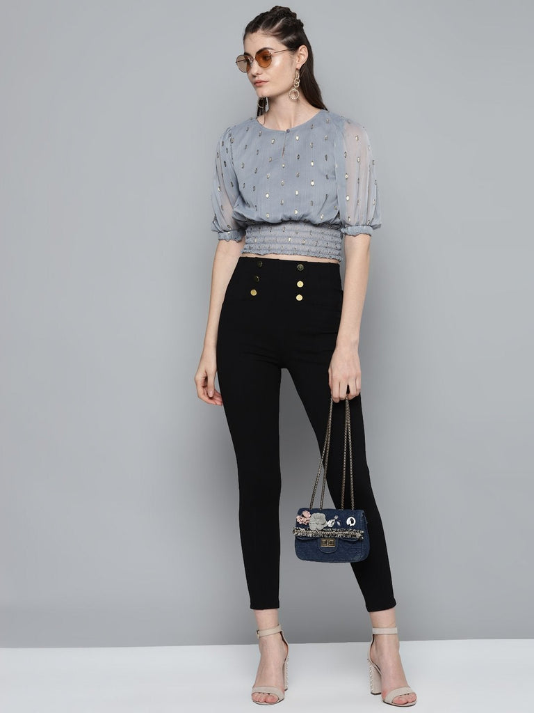 Women's Black Front Button High Waist Jeggings