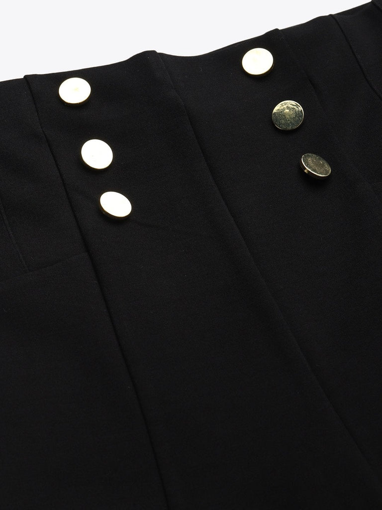 Women's Black Front Button High Waist Jeggings